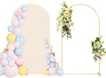 6FT Wedding Arch Backdrop Stand and Beige Arch Cover, Beige Spandex Fitted Backdrop Cover and Gold Wedding Arch Frame for Birthday Party Wedding Ceremony Bridal Baby Shower, Parties Decoration.