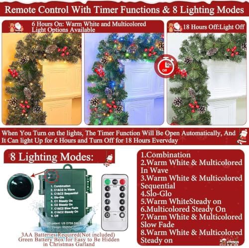 remote control&extra long&12 modes-18 ft prelit christmas garland shown in use