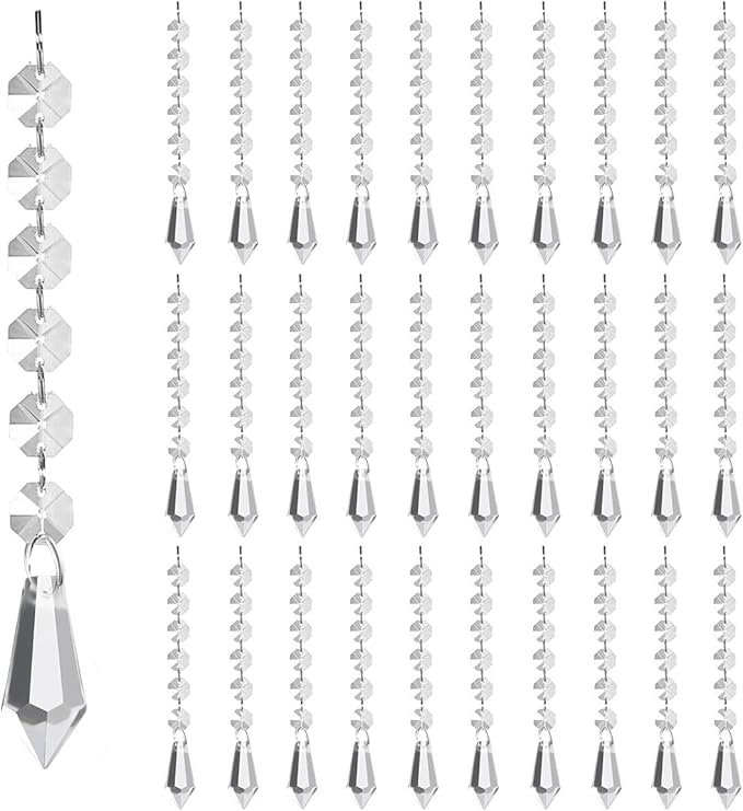 100 Pack Hanging Crystals - Clear Acrylic Prisms Pendant Ornaments for Christmas Tree, Centerpieces, Chandelier, Window & Home Decor, Ideal for Weddings, Parties Decorations (Icicle)