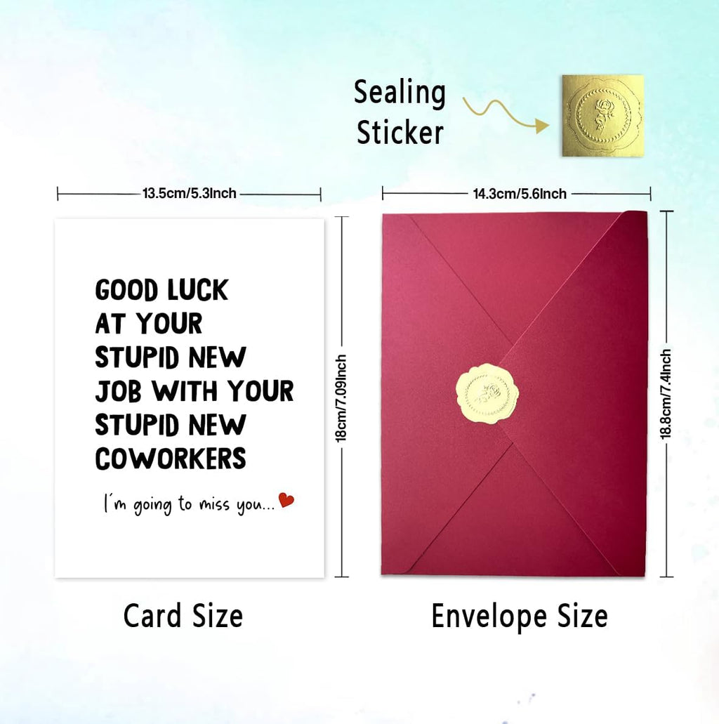 Funny New Job Card, Good Luck Card, Goodbye Card for Coworker, Farewell Gift, Leaving Job Gift, Blank Inside, with Red Envelope and Gold Seal Sticker