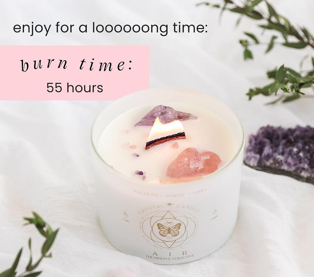 Aquarius, Gemini, Libra Gifts for Women - 12oz Wood Wick Candles that Crackle with Crystals and Healing Stones. Healing Crystal Candles for Women Home Scented. Soy Wax, for Zodiac Birthdate