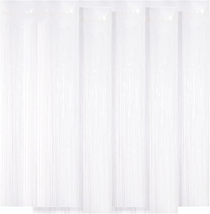 5 Pack White Fringe Foil Curtain 3.2ft x 8.2ft Tinsel Backdrop Streamers for Birthday Party Decoration Wedding Christmas