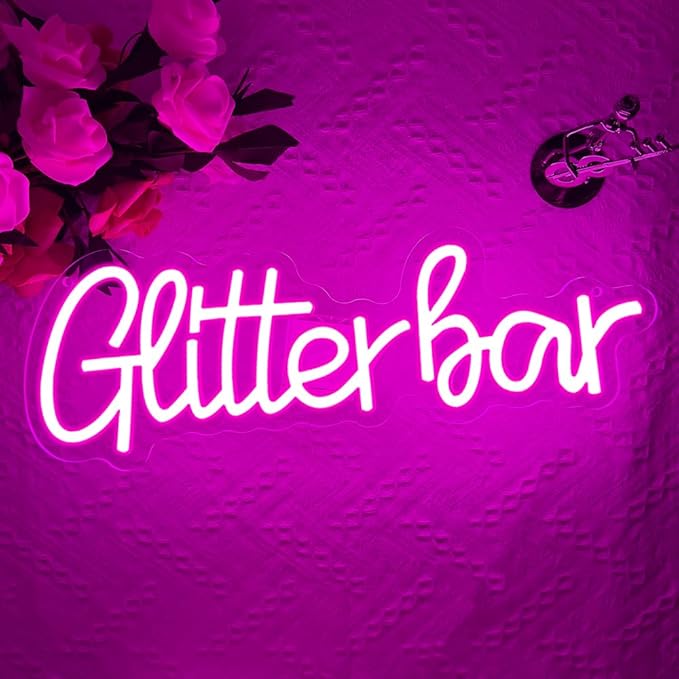 Glitter Bar Neon Sign,Bar Signs for Home Bar Decor,Led Bar Sign for Wedding,Birthday Party,Music Festival,Bachelor Party,Halloween, Christmas Decoration,Best Gift for Boys and Girls