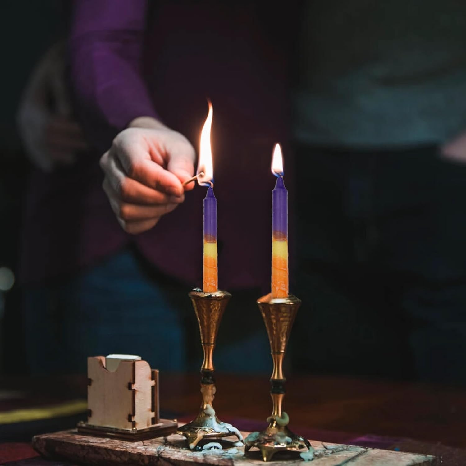 Majestic Giftware Safed Shabbat Candles - 12-Pack Dripless Handcrafted Traditional Shabbos Candles | Fits Standard Candle Holders (Harmony Purple)