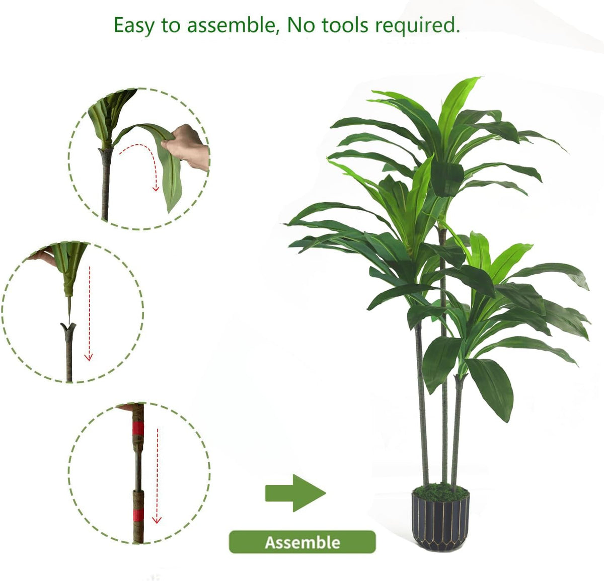 4FT Artificial Dracaena Tree with Black Pot, Faux Plants Indoor