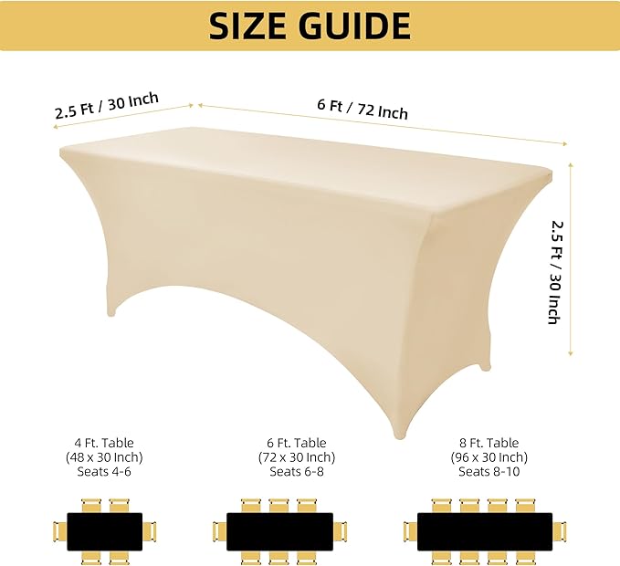 2-Pack 6ft Spandex Table Covers for Rectangle Standard Folding Tables - Wrinkle Resistant Stretch Tablecloths - Ultimate Fitted Table Protector for Parties, Trade Shows, Banquet