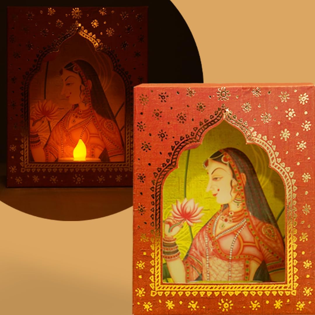 Island Rangoli Paper Deep Dwar (Pack of 12) with LED Candle, Jharokha Style Wall & Home Decor for Diwali Decoration, Festive Decor, Wall Decor