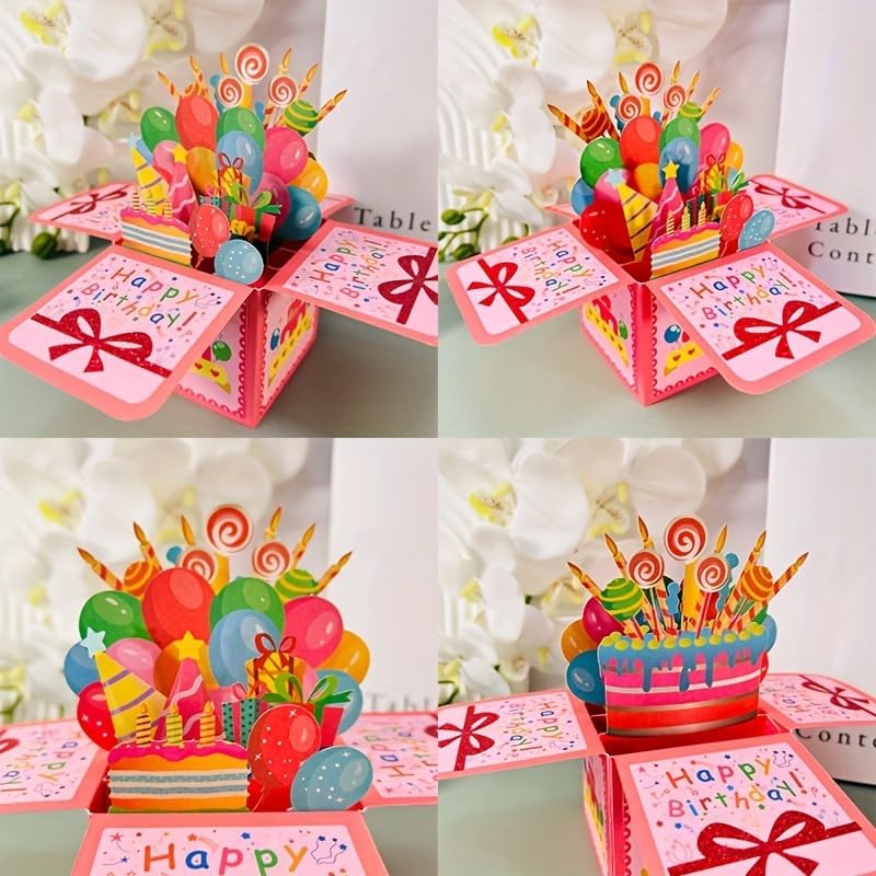 Happy Birthday 3D Pop-Up Card, Blank Note Card with Envelope for Birthday Celebrations & Party Invitations
