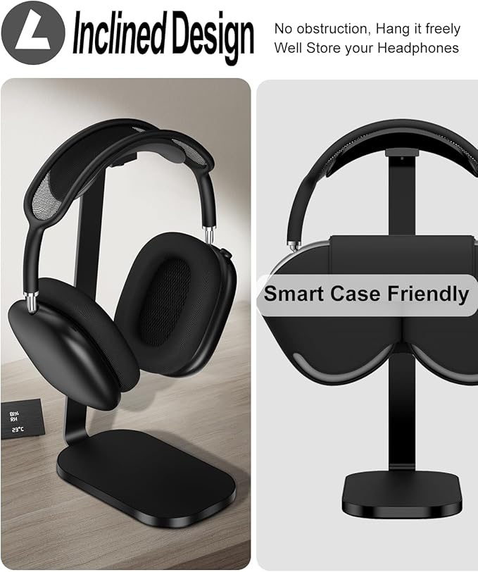 VICHYIE Headphone Stand for AirPods Max, Headset Holder with Aluminum Supporting Rod, Heavy Base Desk Stand Headphones Support Accessory for All Headphones - Black