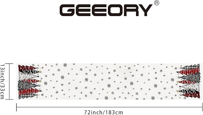 GEEORY Christmas Table Runner 13x72 Inch, Xmas Tees Snowflakes Holiday Decorative Farmhouse Table Decoration for Kitchen Dinning, Indoor Outdoor Dinner Party Decor ((Red & Black) GT165-72