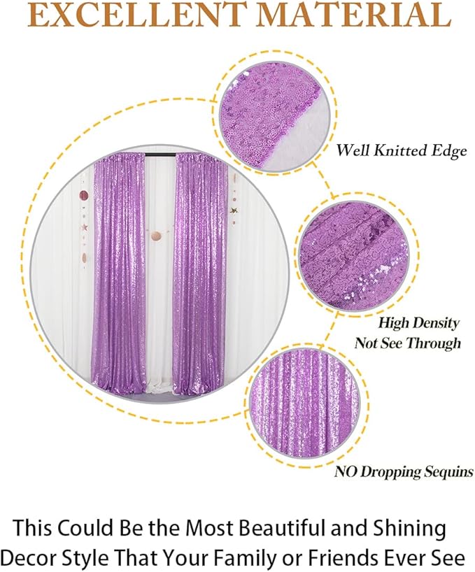 ShinyBeauty Sequin Curtains 2 Panels Sparkling Lavender Glitter Photo Backdrop - 2FT x 8FT Shimmer Backdrop for Wedding Party Baby Shower Birthday Stage Decorations -1011E