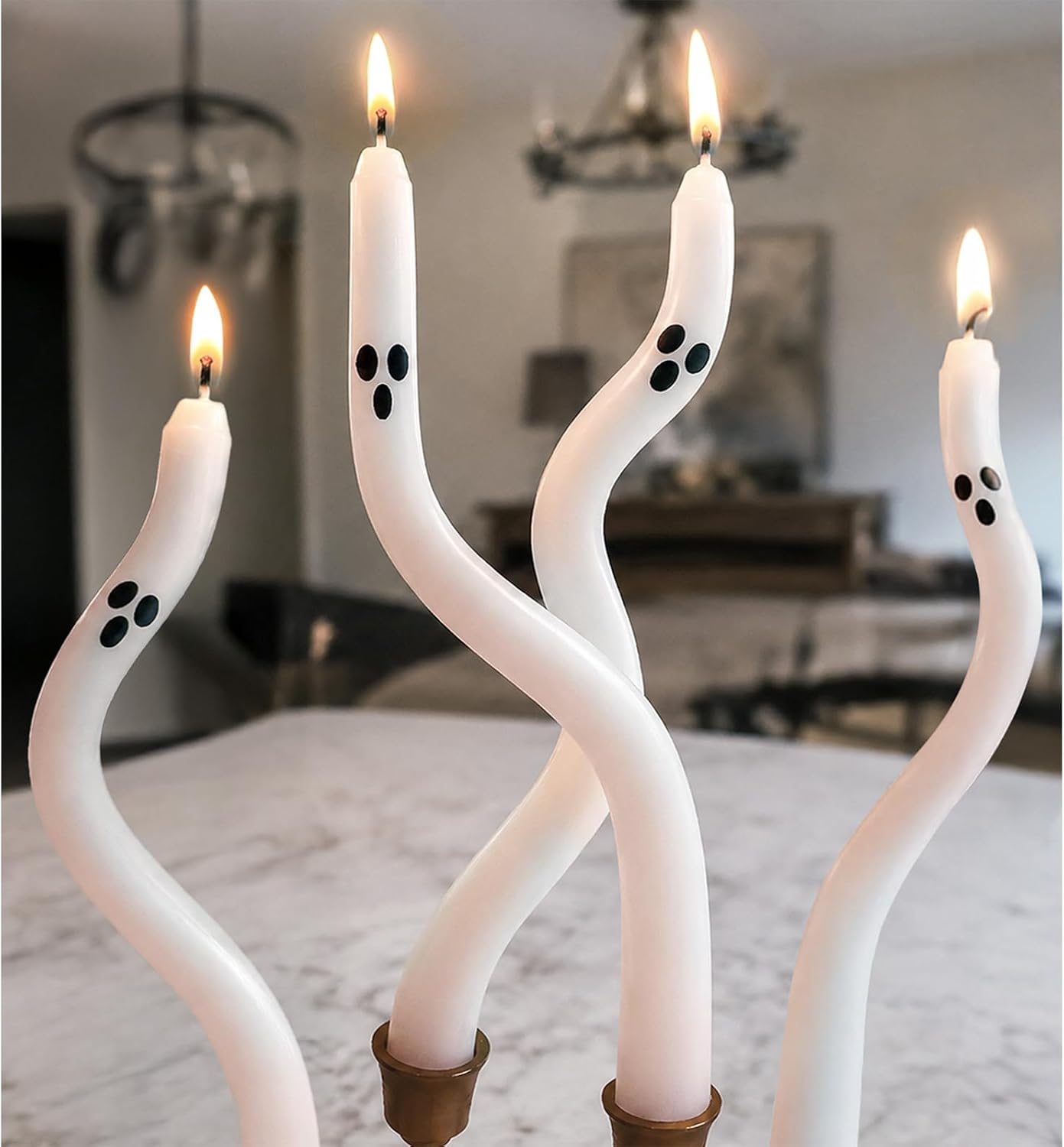 Halloween Decorations Indoor - 4 Pack Cute Ghost Taper Candles - Halloween Centerpieces for Tables - Twisted Candle Decoration for Mantel Table - Spooky Ghosts Candle Decor for Home Party Room