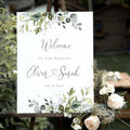Wedding Sign, Wedding Welcome Sign, Greenery Wedding Welcome sign, Wedding Eucalyptus Sign, Wedding Sign Template, Welcome to our Wedding Sign with Stand