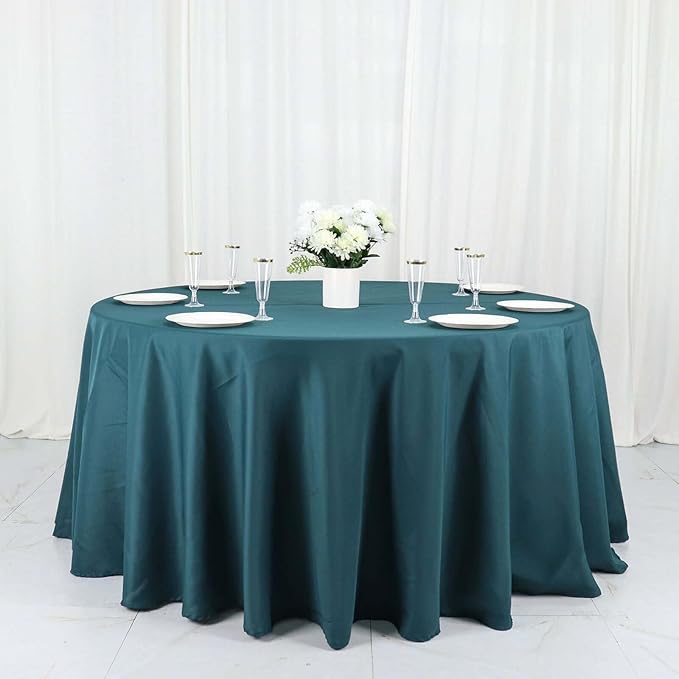 Efavormart Round Tablecloth, 120 Inch Stain & Wrinkle Resistant Washable Table Cloth, Decorative Polyester Fabric Table Cover for Banquet, Wedding, Dining - Peacock Teal