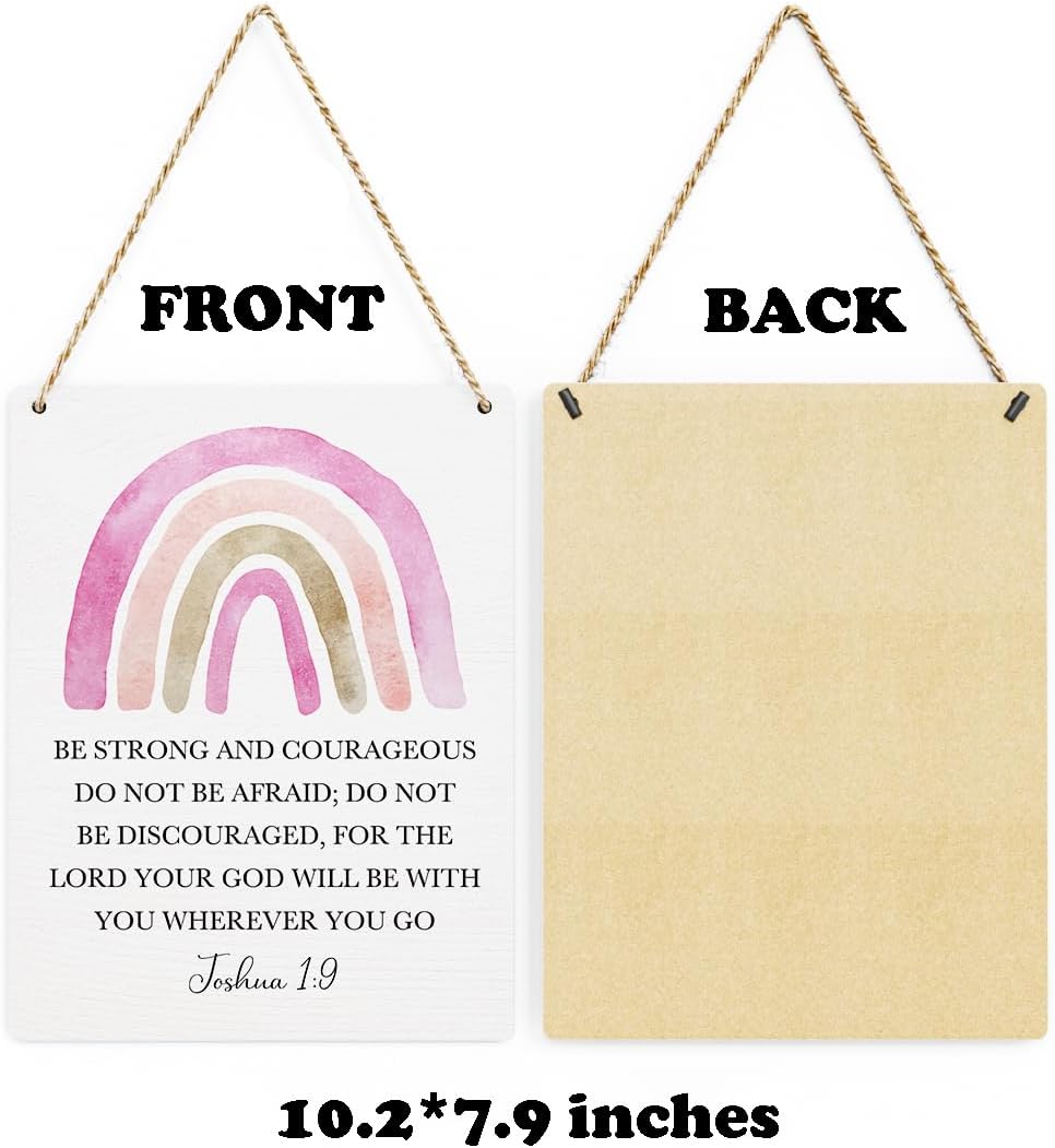 Inspirational Boho Scripture Wall Art Bible Verses Joshua 1:9 Wooden Hanging Sign Prayer Room Decor Religious Gift Christian Wall Decor for Home Office Bedroom Baby Boys Girls Room Nursery 8x10 Inches