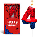Spider Birthday Candles Number 4, Themed Cake Party Decoration | Red Blue Spider Web Number 4 Cake Candle Topper, Decor for Birthday Celebrations, Party Favors and Themed Gathering Supplies