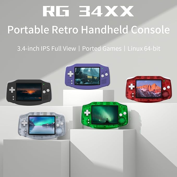 RG34XX Retro Handheld Game Consoles RG34XX Classic Retro Gaming Console 32+64G Card Preloaded Games 5000+ rg34xx Portable Gaming Console Linux 64-bit 3500mAh Battery WiFi Bluetooth HD and TV Output Glacier