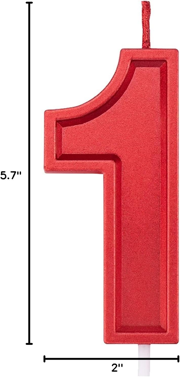 2.75in Large Size Happy Birthday Metallic Red 1 Candles, Red Color Happy Birthday Cake Cupcake Toppers Decoration and Celebrating for Adults/Kids Party Baking (2.75in Metallic Red Number 1)