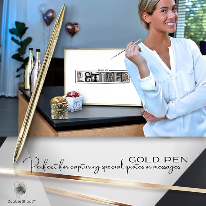 Framed Gold Retirement Decorations Guest Book for Men - 12"x16" Large Sign Poster including Gold Pen & Acrylic Glass - Retired Party favors, Table Centerpieces Plaque