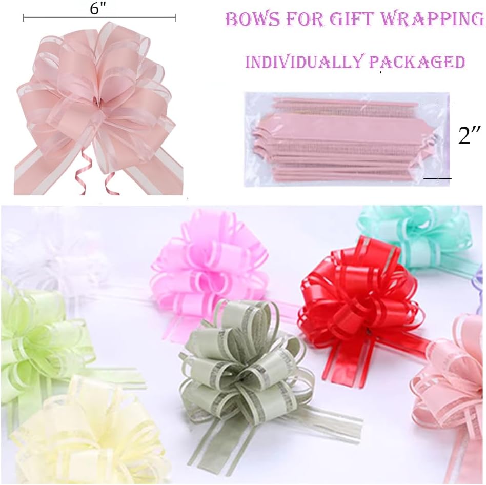 6 PC Pull Bows,Bow for Gift Wrapping,6 inches, Party Gift Wedding Ribbon Bows for Wrapping Boxes or Flower Decorations, Gift Decorations(Lotus Root Pink)