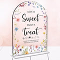 Wedding Signs Decor, Love is Sweet Sign for Dessert Table, Wedding Supplies 5x7 Inch, Wedding Signs for Ceremony And Reception, Arch Acrylic Table Sign for Anniversary, Bridal Shower Decor (Flower)