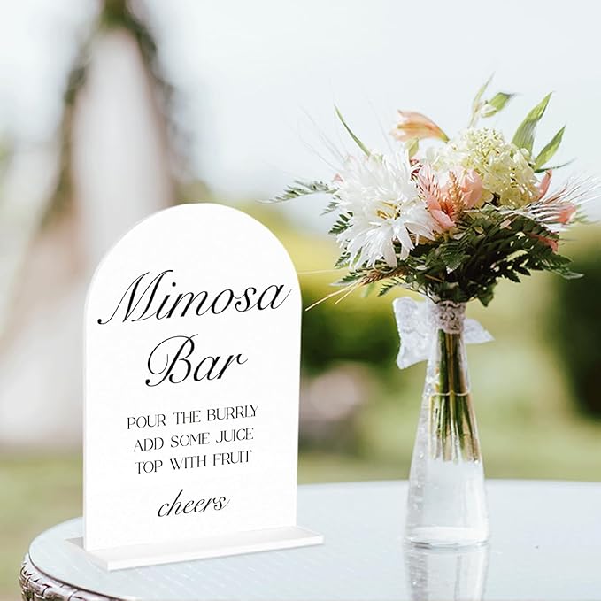 Mimosa Bar Sign, Open Bar Signs, Wedding Engagement Bridal Shower Decor for Reception Ceremony Party, Weddings White Acrylic Sign