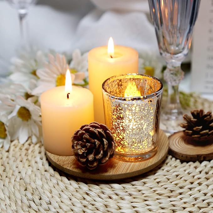 Gold Mercury Glass Tea Light Holders Set of 36 - Elegant Votive Candle Holders for Weddings, Showers and Home Decor - Perfect for Table Centerpieces and Parties (Glass, Gold)