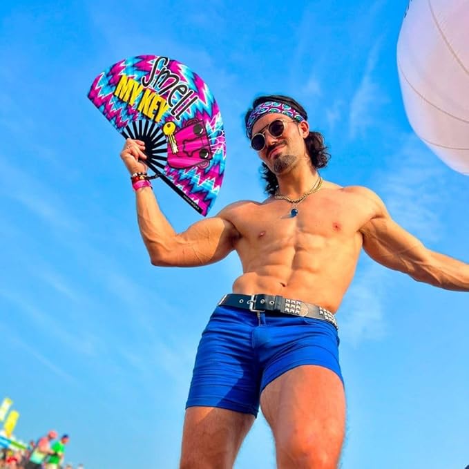 Kandies World Custom Festival Folding Hand Fan - Unique Designs, Made of Bamboo, Clacking Sound, Lightweight - Perfect Rave and Festival Accessory!