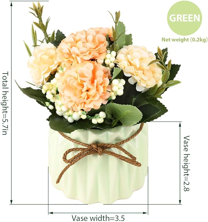 Artificial Hydrangea Bouquet with Small Ceramic Vase Fake Silk Variety Flower Balls Flowers Decoration for Table Home Party Office Wedding (Pink)