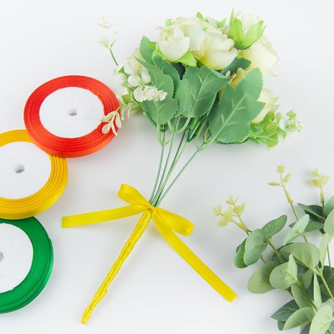 3/8 Inch 25 Yards Satin Ribbon White, Solid Color Fabric Ribbon for Gift Wrapping, Wedding, Polyester Gift Ribbon for Birthday Party Decoration, Craft, Hair, Floral, Sewing