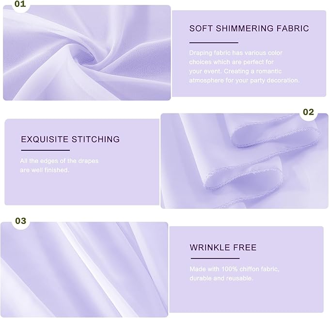 Wedding Arch Draping Fabric 29" x 18 FT Lavender Sheer Chiffon Outdoor Curtain Drapes for Wedding Birthday Party Ceremony Decor(1 Panel, Lavender)