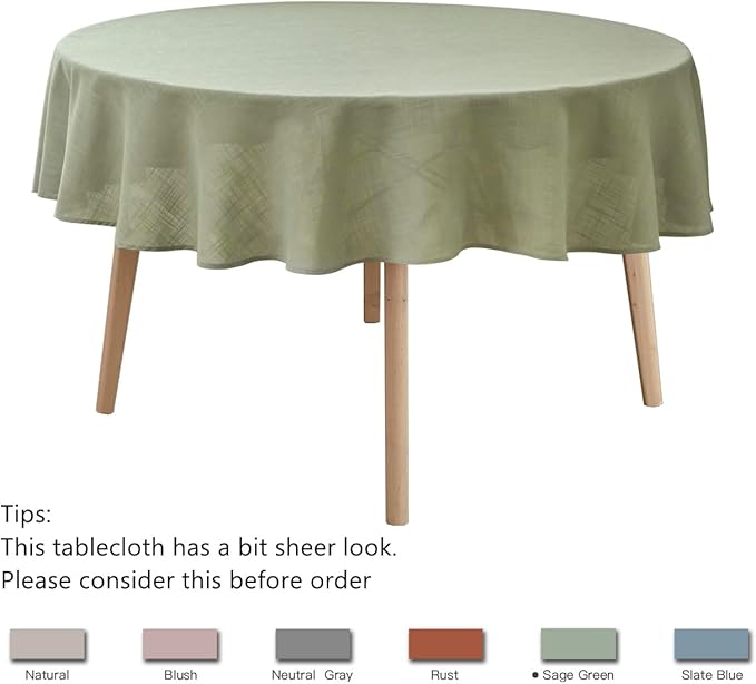 maxmill Lux Faux Linen Tablecloth with Slubby Texture Wrinkle Resistant Anti-Shrink Soft Table Cloth for Kitchen Dining Restaurant Tabletop for Event Holiday Dinner Round 70 Inch Sage Green