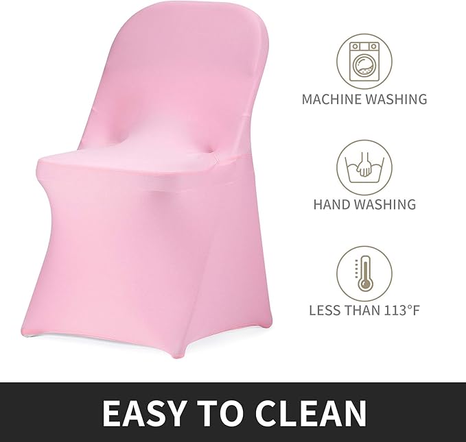 Peomeise Stretch Spandex Folding Chair Cover for Wedding Party Dining Banquet Event (Pink,6pcs)