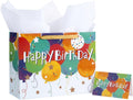 Loveinside Colorful Birthday Gift Bag, Balloons Pattern with HAPPY BIRTHDAY Text, Matching Tissue Paper, Greeting Card and Tag, Ideal for Kids' Birthday Gifts, 13" x 5" x 10", 1 Pcs
