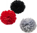 WEVEN Tissue Pom Poms Tissue Paper Flowers Tissue Fluff Balls Party Decorations 12-Inch Pack of 12 (Red, Black, Silver)
