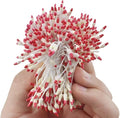 HAHIYO 700Pcs 2mm Light Yellow & Red Pearl Double Head Flower Stamen Pistil for Making, Scrapbook Decoration - Bicolor Handmade Artificial Pearlized Floral Pollen