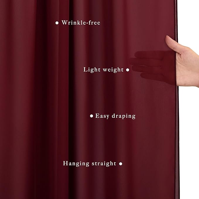 20Ft Length x 28" Width Wedding Arch Draping Fabric 2 Panels Burgundy Arch Drapes Chiffon Fabric Sheer Curtains Backdrop for Party Decorations Wedding Ceremony Bridal Ceiling Stage Reception Decor