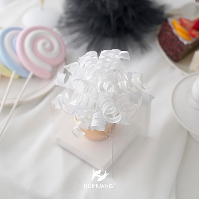 HUIHUANG White Bows for Gift Wrapping Christmas Gift Bows 5 inch x 8 Counts Self-Adhesive Curly Ribbon Bow for Presents, Paper Bag, Party Favors, Wrapping Accessories, Wedding Decor