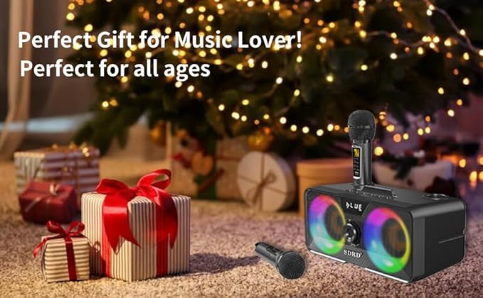 Karaoke Machine for Adults and Kids with 2 UHF Wireless Microphones,Portable Bluetooth Speaker PA Speaker System with LED Party Lights for Home Party, Picnic,Car,Outdoor/Indoor/Birthday Gifts