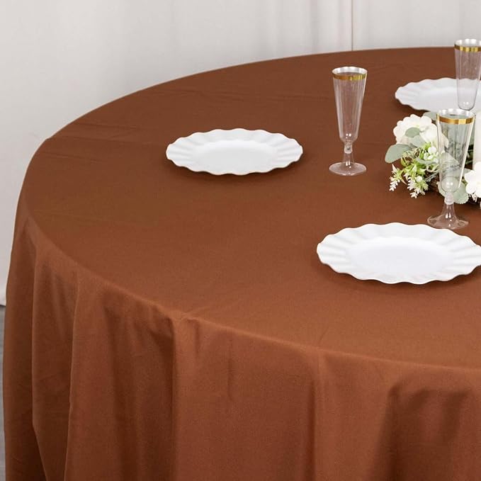 Efavormart Round Tablecloth, 132 Inch Stain & Wrinkle Resistant Washable Table Cloth, Decorative Polyester Fabric Table Cover for Banquet, Wedding, Dining- Brown