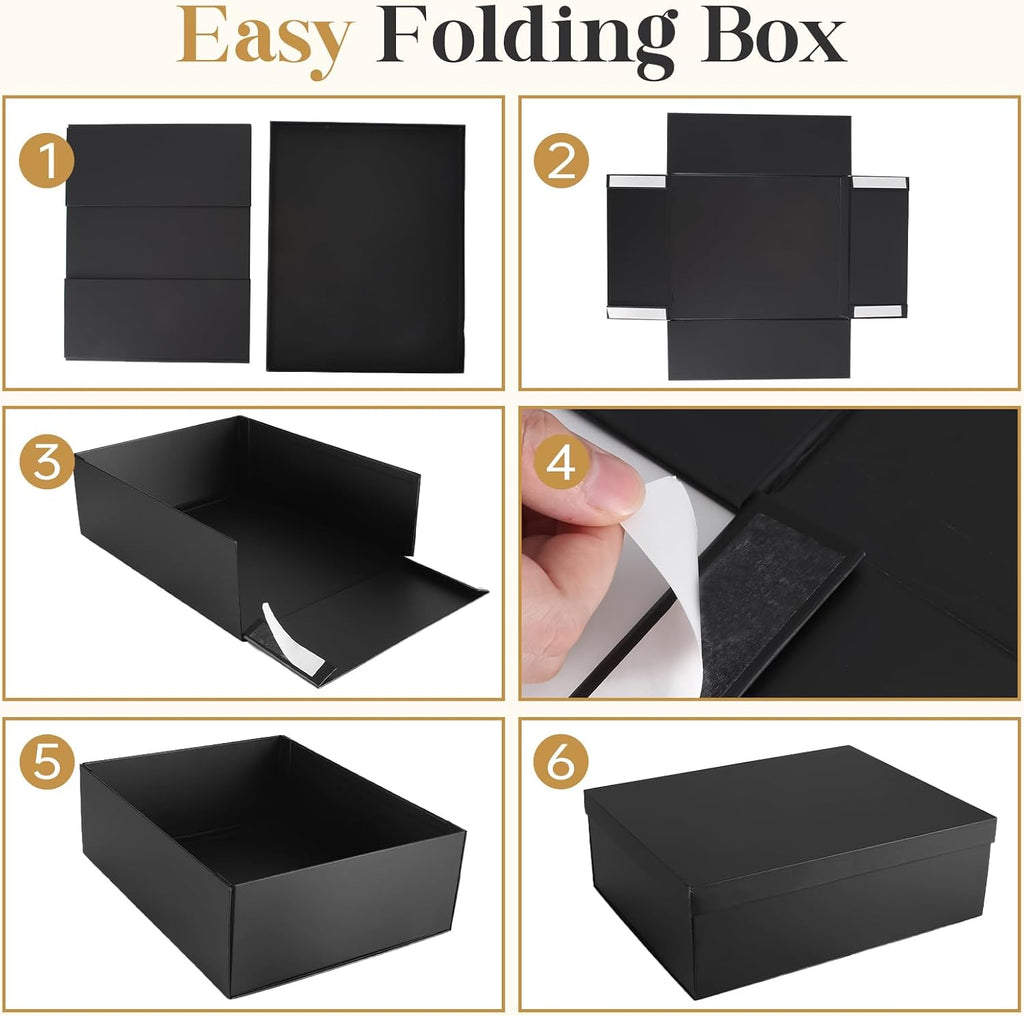Gift Box, 16.5x13x5.5 inches Large Black Gift Boxes with Lids for Presents | Birthday Box Contains Card Ribbon Shredded Paper Filler, Gift Wrap Boxes for Valentine Mother's Day Christmas Anniversary