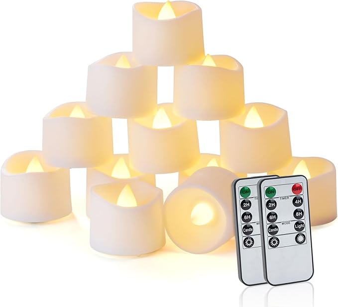 Homemory 24pcs Remote Timer LED Tea Lights Candles, 400+Hours Flickering Flameless Battery Operated Votive Candles for Tabletop Lighting, Centerpieces Decor, Holiday Decor