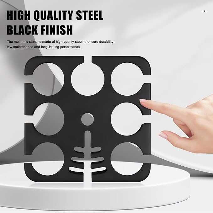 Multi Microphone Holder, Wired and Wireless Mic Holder for Stand, Hold Up to 7 Microphones, Aluminum, Black with stand