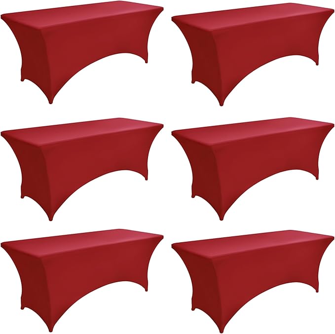 6-Pack 6ft Spandex Table Covers for Rectangle Standard Folding Tables - Wrinkle Resistant Stretch Tablecloths - Ultimate Fitted Table Protector for Parties, Trade Shows, Wedding