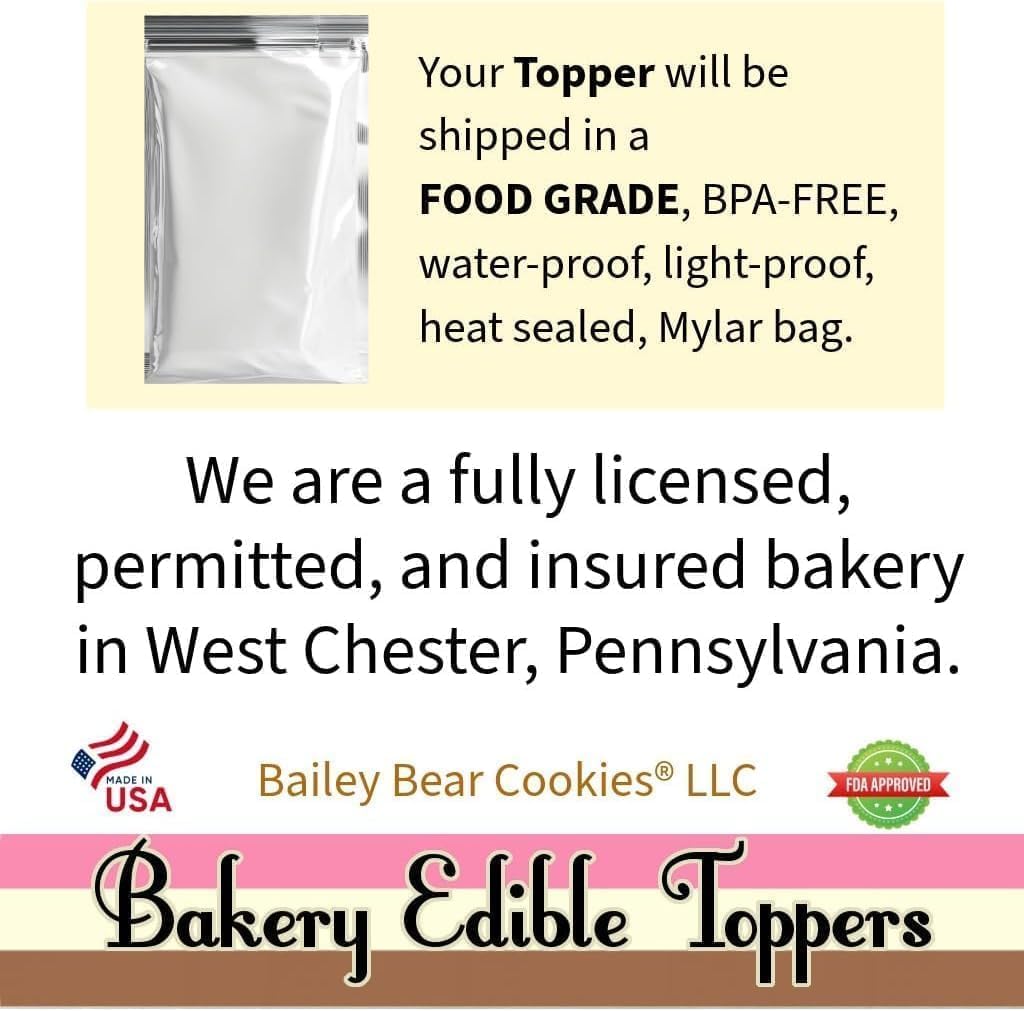 CUSTOM EDIBLE PHOTO CAKE TOPPER: Make Your Celebration Truly One-Of-A-Kind! Upload Your Photo, Personalized Topper. MADE IN A BAKERY 5", 6", 7", 8", or 9" round. Add a Burn-Away too!