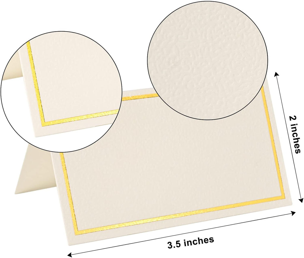 50 Pack Place Cards for Table Setting with Gold Foil Border Table Tent Cards for Seating Perfect for Weddings, Dinner Parties, Banquets 2” x 3.5”