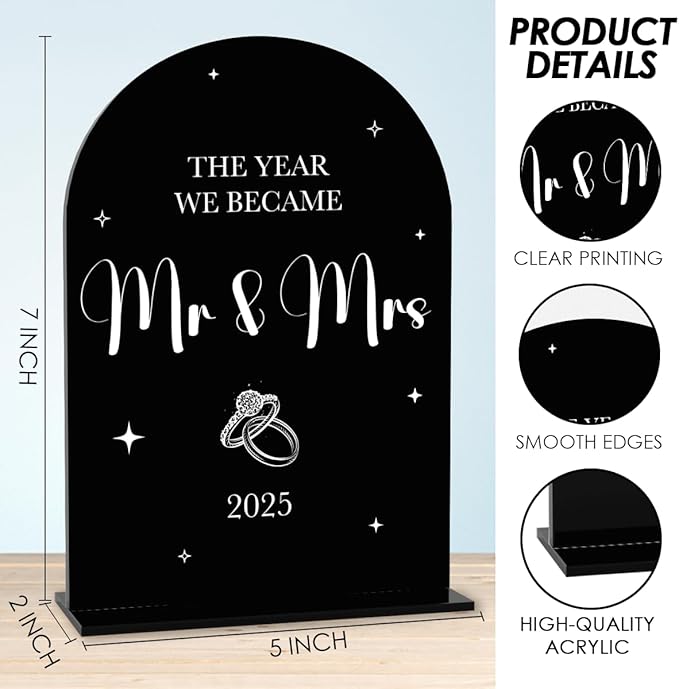 Black Wedding Sign, The Year We Became Mr and Mrs Signs, Wedding Engagement Bridal Shower Decor for Reception Ceremony Party, Weddings Love Acrylic Sign