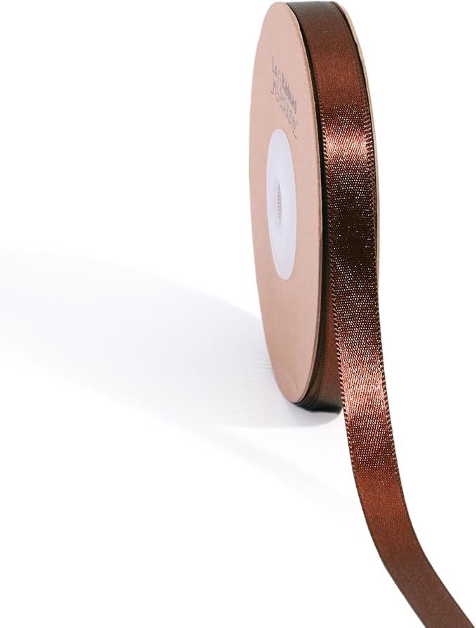 LaRibbons Brown Ribbon 3/8 Inch 25 Yards Luxury Double Faced Friar Brown Silk Ribbon for Flower Bouquet Crafts Gift Wrapping Wedding Party Decoration