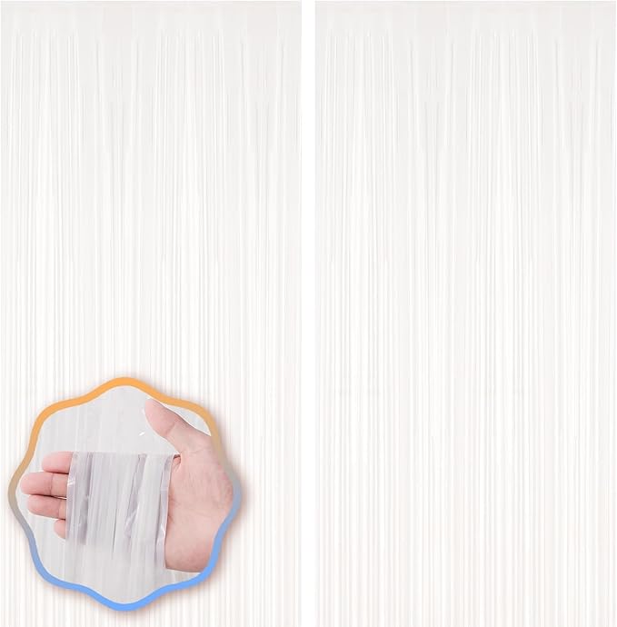 2 Pack White Foil Fringe Backdrop Curtains, Tinsel Streamers Birthday Party Decorations, Fringe Backdrop for Graduation, Baby Shower, Gender Reveal, Disco Party