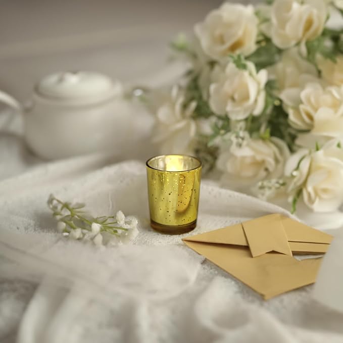 WGV Gold Speckled Tea Light Votive Candle Holder 2.2x2.75, Small Tiny Utility Cylinder Mercury Glass Vase, Home Accent Decor, 1 Pc